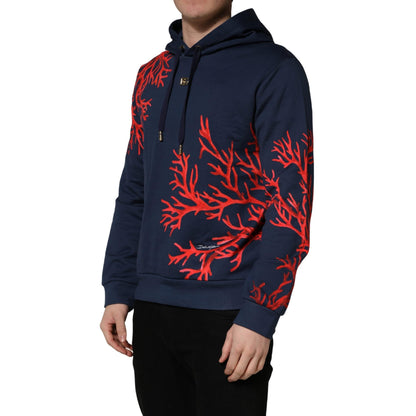 Dolce & Gabbana Blue Cotton Coral Logo Hooded Sweatshirt Sweater