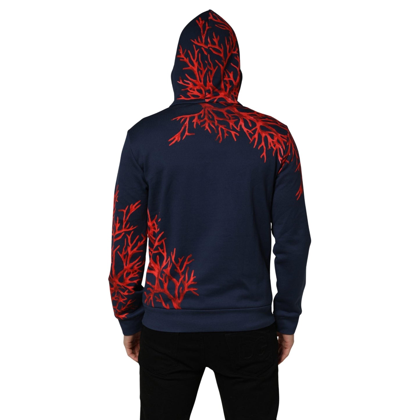 Dolce & Gabbana Blue Cotton Coral Logo Hooded Sweatshirt Sweater