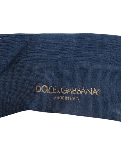 Dolce & Gabbana Blue Cotton DG Logo Over The Calf Socks