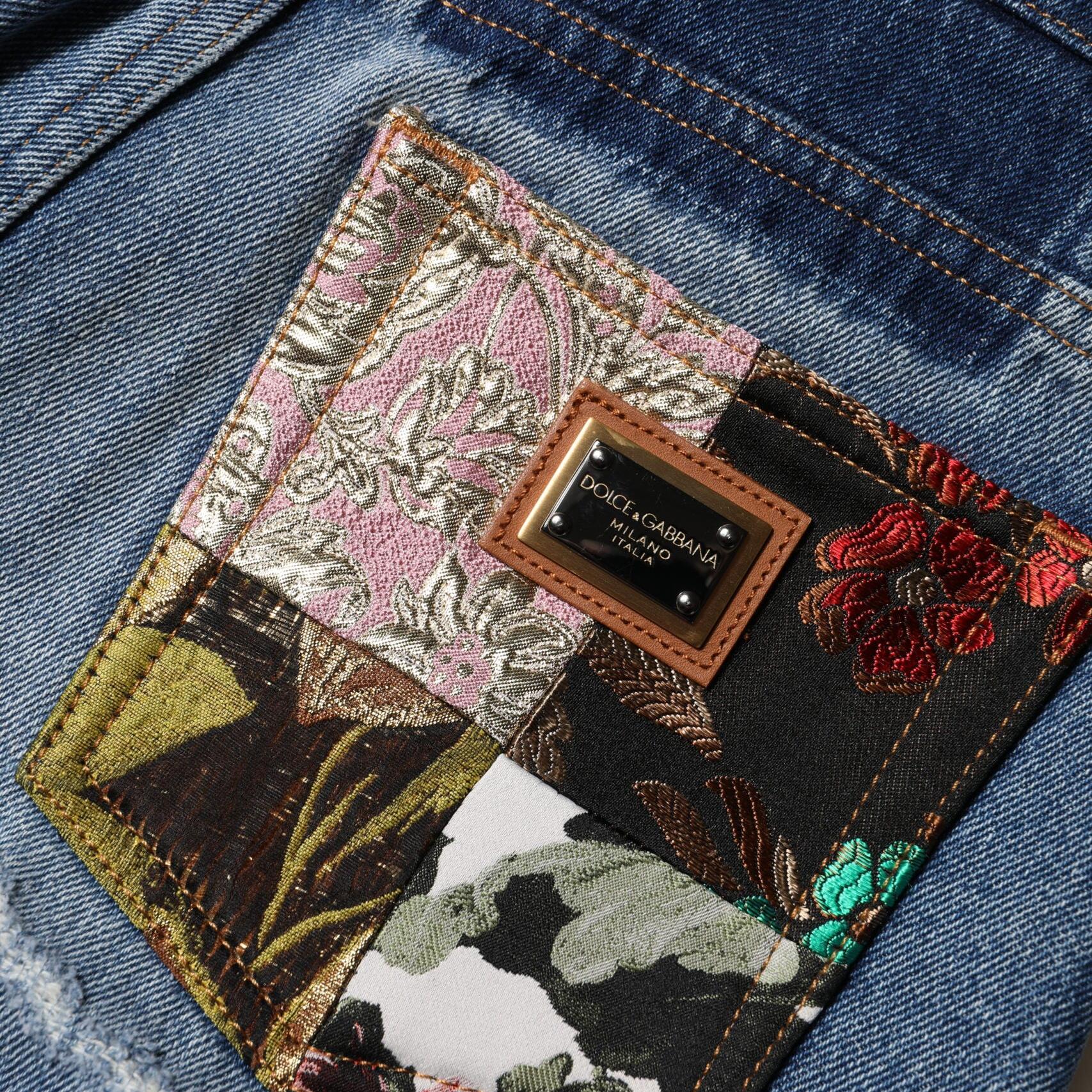 Dolce & Gabbana Blue Cotton Tattered High Waist Denim Jeans