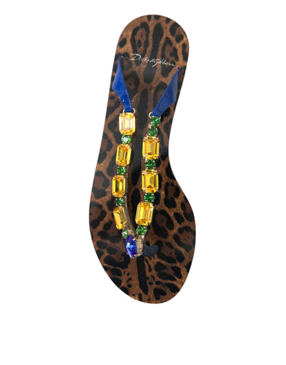 Dolce & Gabbana Blue Crystals Flats Sandals Beachwear Shoes