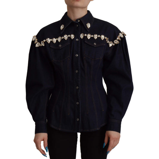 Dolce & Gabbana Blue Denim Crystal Embellish Cotton Jacket