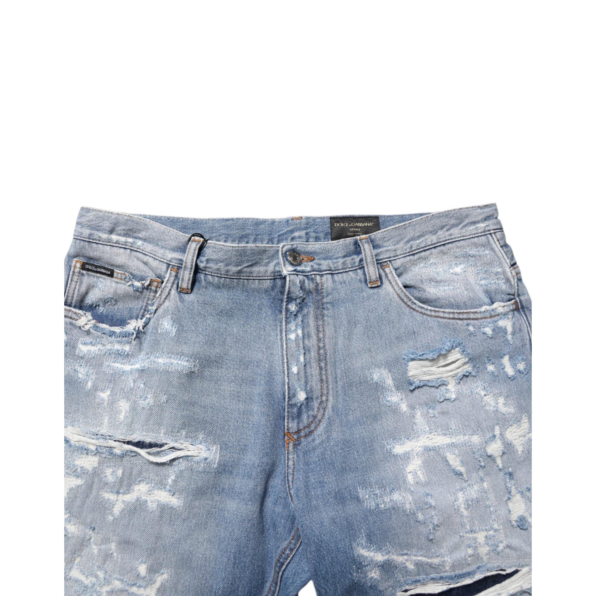 Dolce & Gabbana Blue Distressed Ripped Denim Pants Jeans