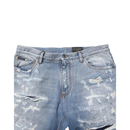 Dolce & Gabbana Blue Distressed Ripped Denim Pants Jeans