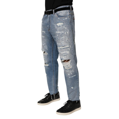 Dolce & Gabbana Blue Distressed Ripped Denim Trouser Jeans