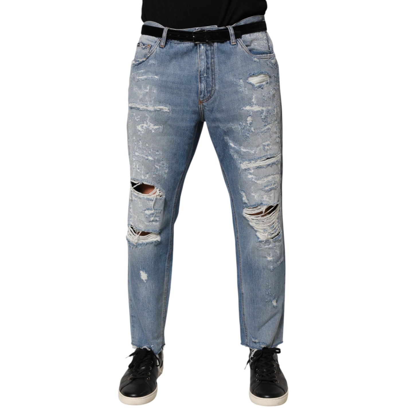 Dolce & Gabbana Blue Distressed Ripped Denim Trouser Jeans