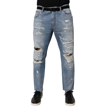 Dolce & Gabbana Blue Distressed Ripped Denim Trouser Jeans