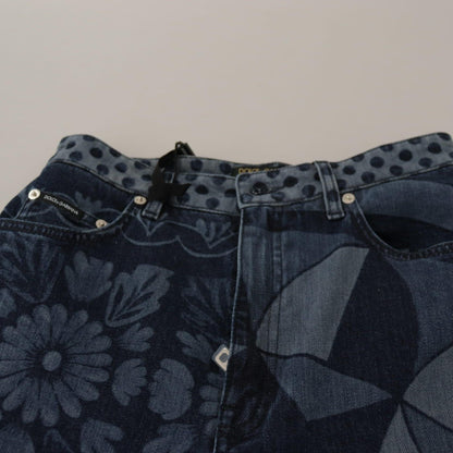 Dolce & Gabbana Blue Floral High Waist Skinny Denim Jeans