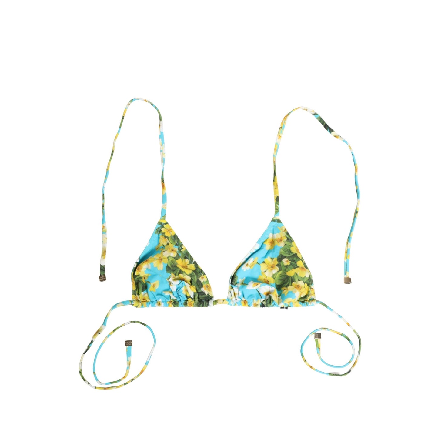 Dolce & Gabbana Blue Floral Print Nylon Halter Bikini Top Swimwear