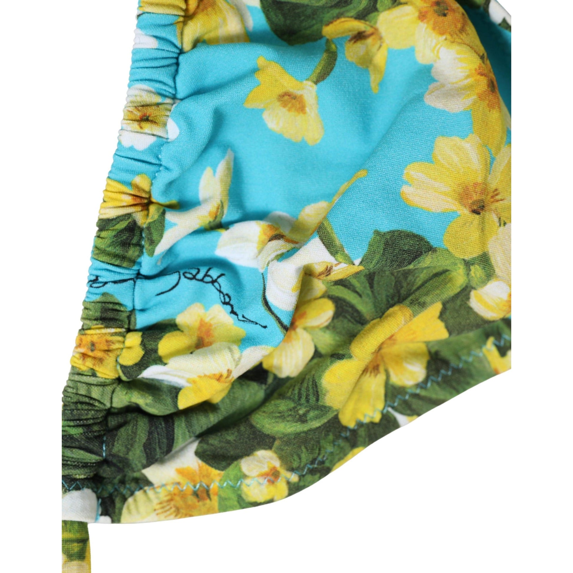 Dolce & Gabbana Blue Floral Print Nylon Halter Bikini Top Swimwear