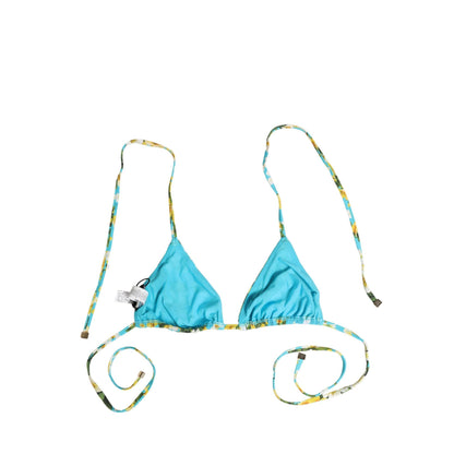 Dolce & Gabbana Blue Floral Print Nylon Halter Bikini Top Swimwear
