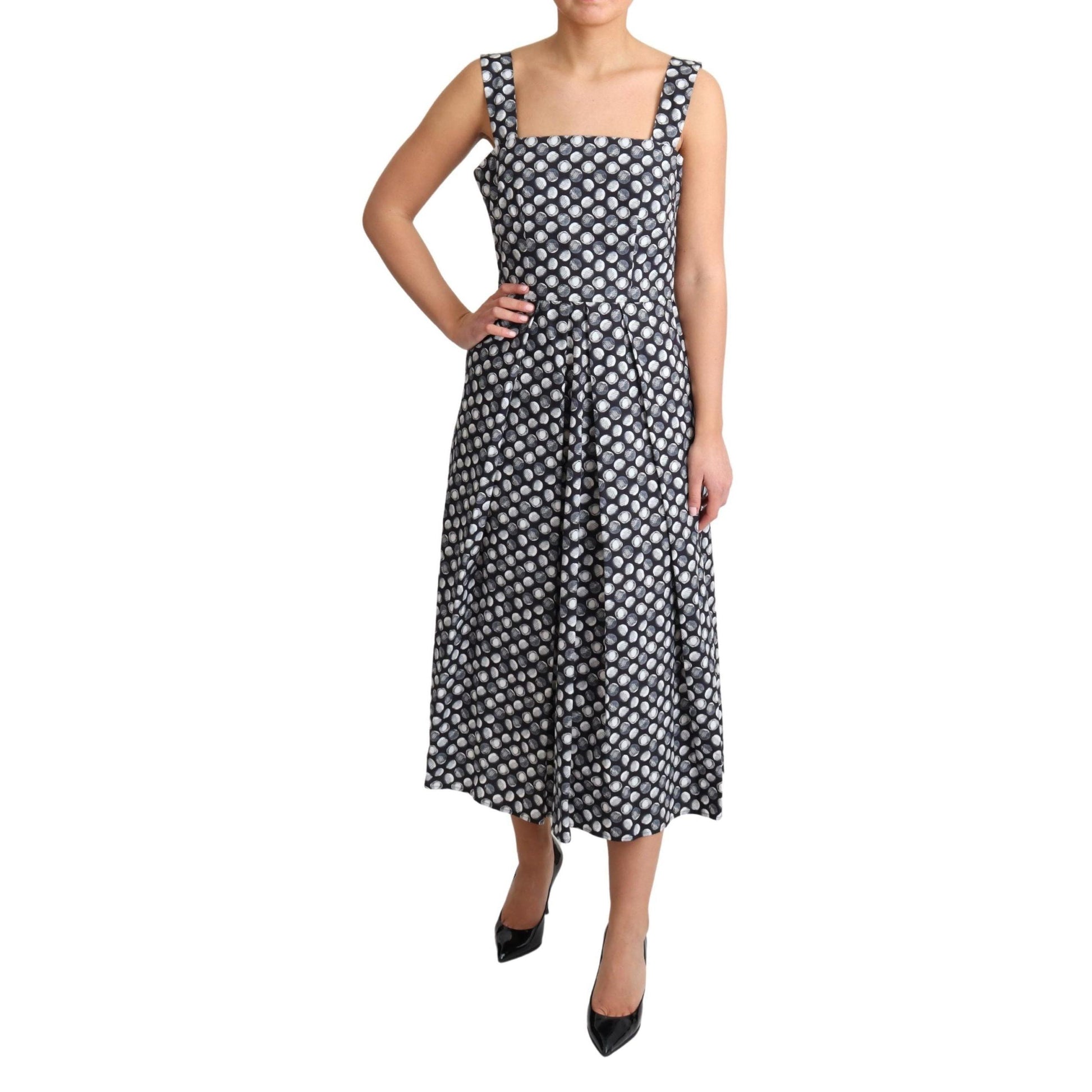 Dolce & Gabbana Blue Geometric Cotton A-Line Gown Dress