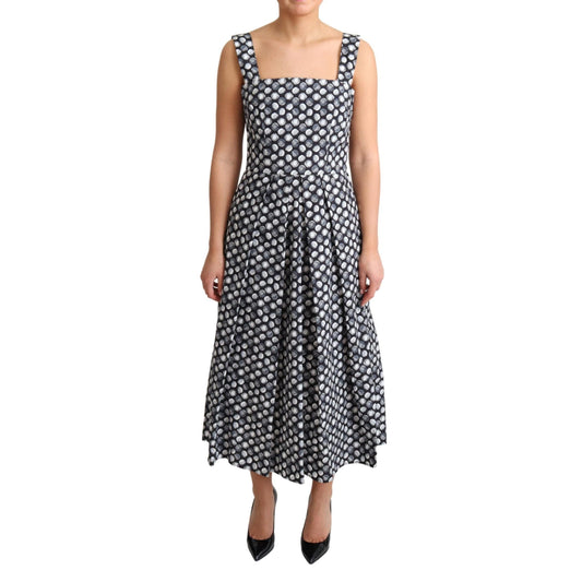 Dolce & Gabbana Blue Geometric Cotton A-Line Gown Dress