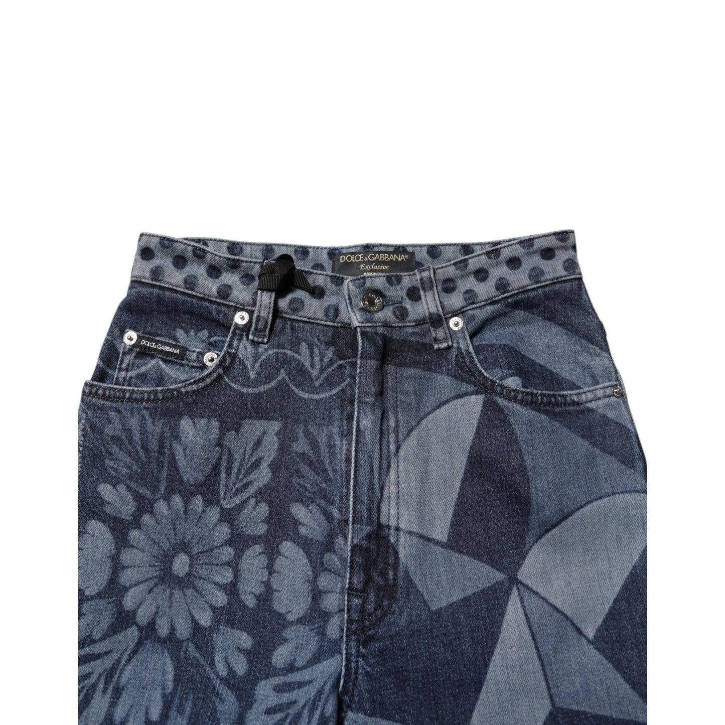 Dolce & Gabbana Blue Graphic Print Cotton Skinny Denim Jeans