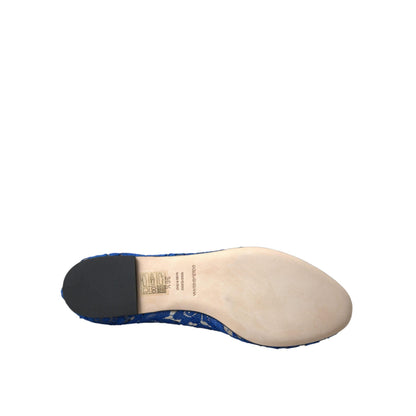 Dolce & Gabbana Blue Lace Crystal Ballet Flats Loafers Shoes