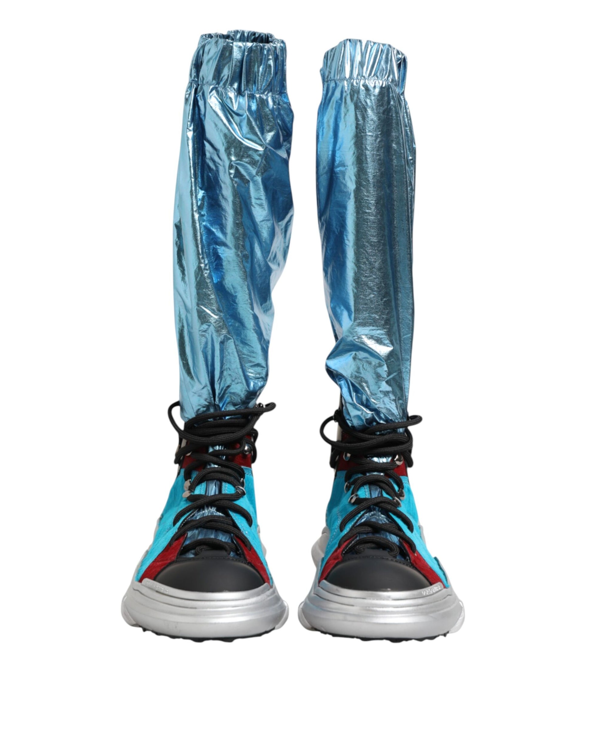 Dolce & Gabbana Blue Lace Up Over The Knee Socks Men Boots Shoes