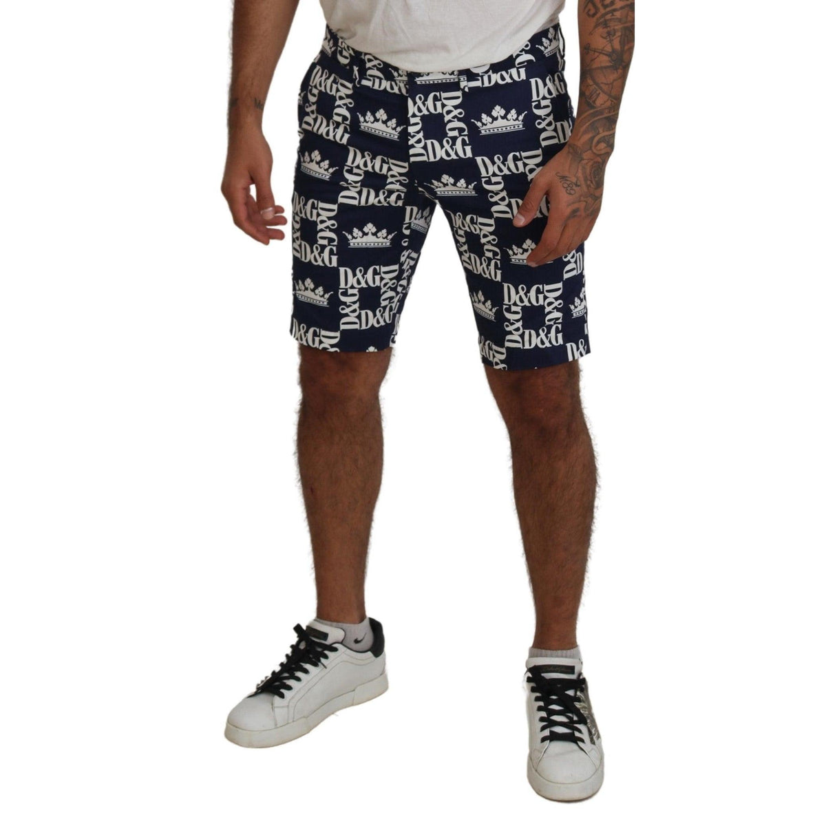 Dolce & Gabbana Blue Logo Print Cotton Chinos Shorts