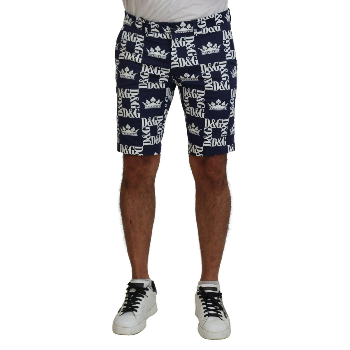 Dolce & Gabbana Blue Logo Print Cotton Chinos Shorts