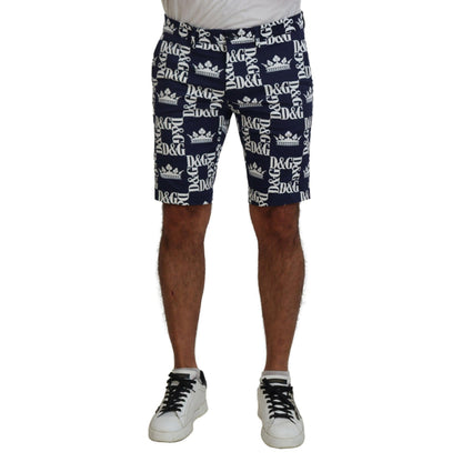 Dolce & Gabbana Blue Logo Print Cotton Chinos Shorts