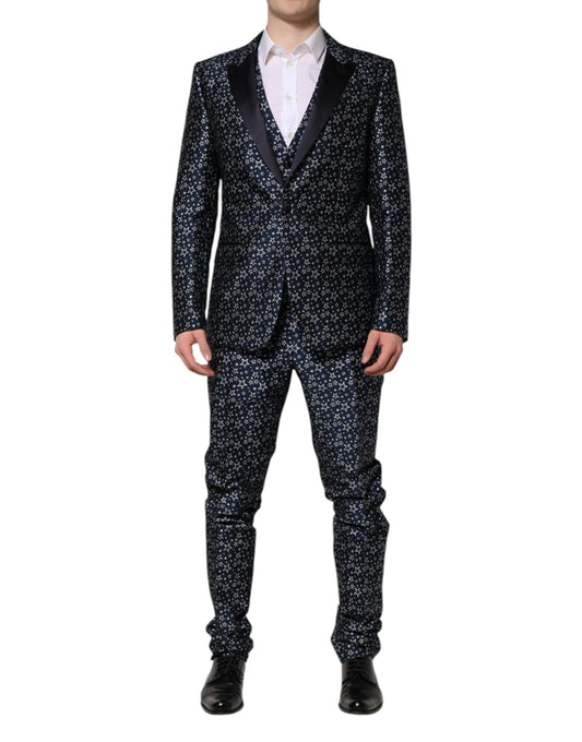 Dolce & Gabbana Blue MARTINI Star Jacquard 3 Piece Suit