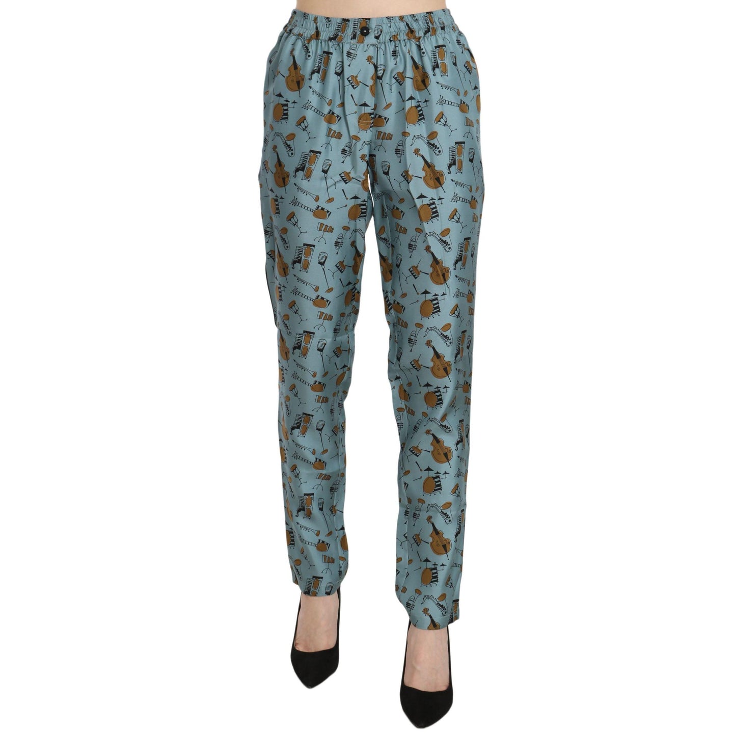 Dolce & Gabbana Blue Musical Instruments Print Tapered Pants