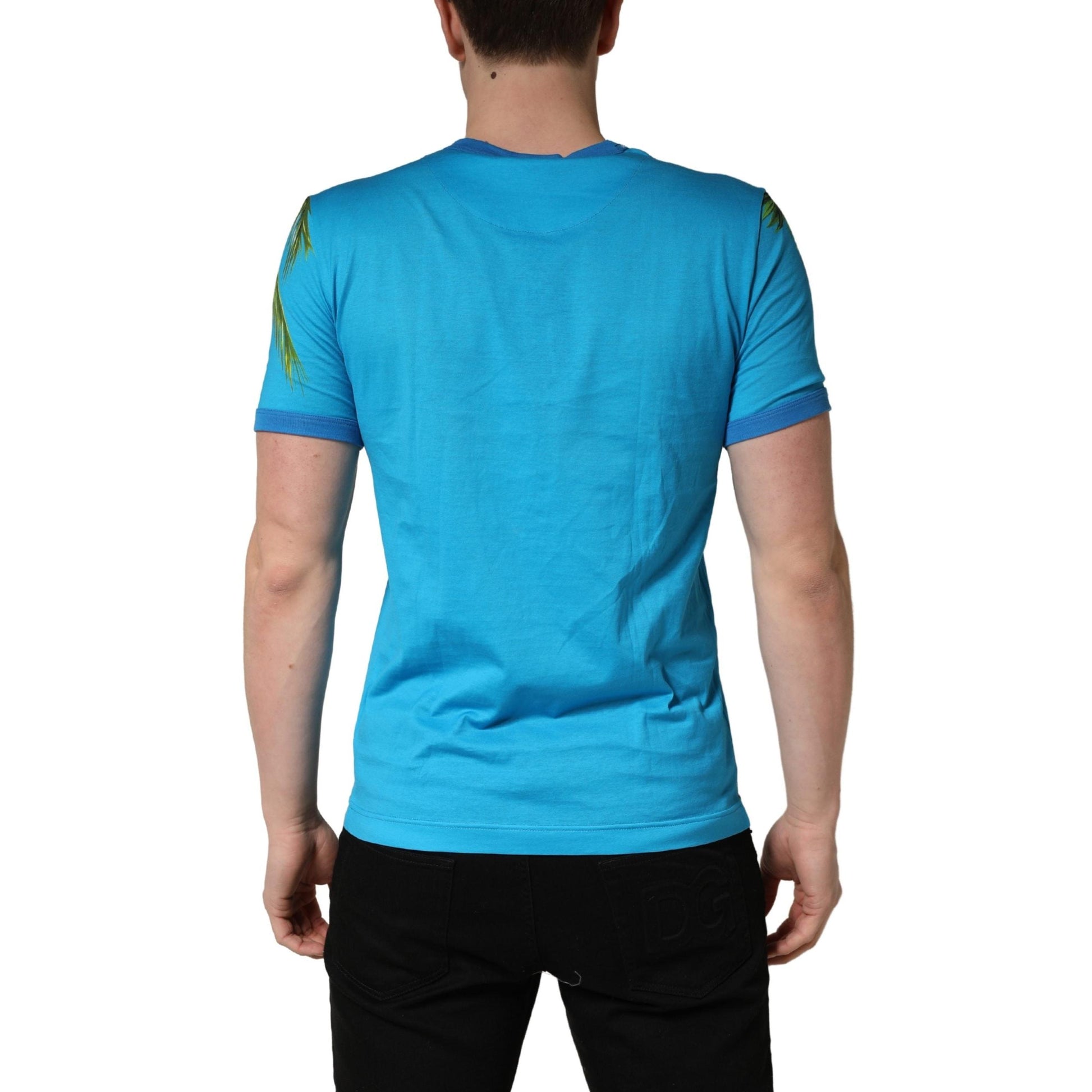 Dolce & Gabbana Blue Palm Tree Print Cotton CrewNeck T-shirt