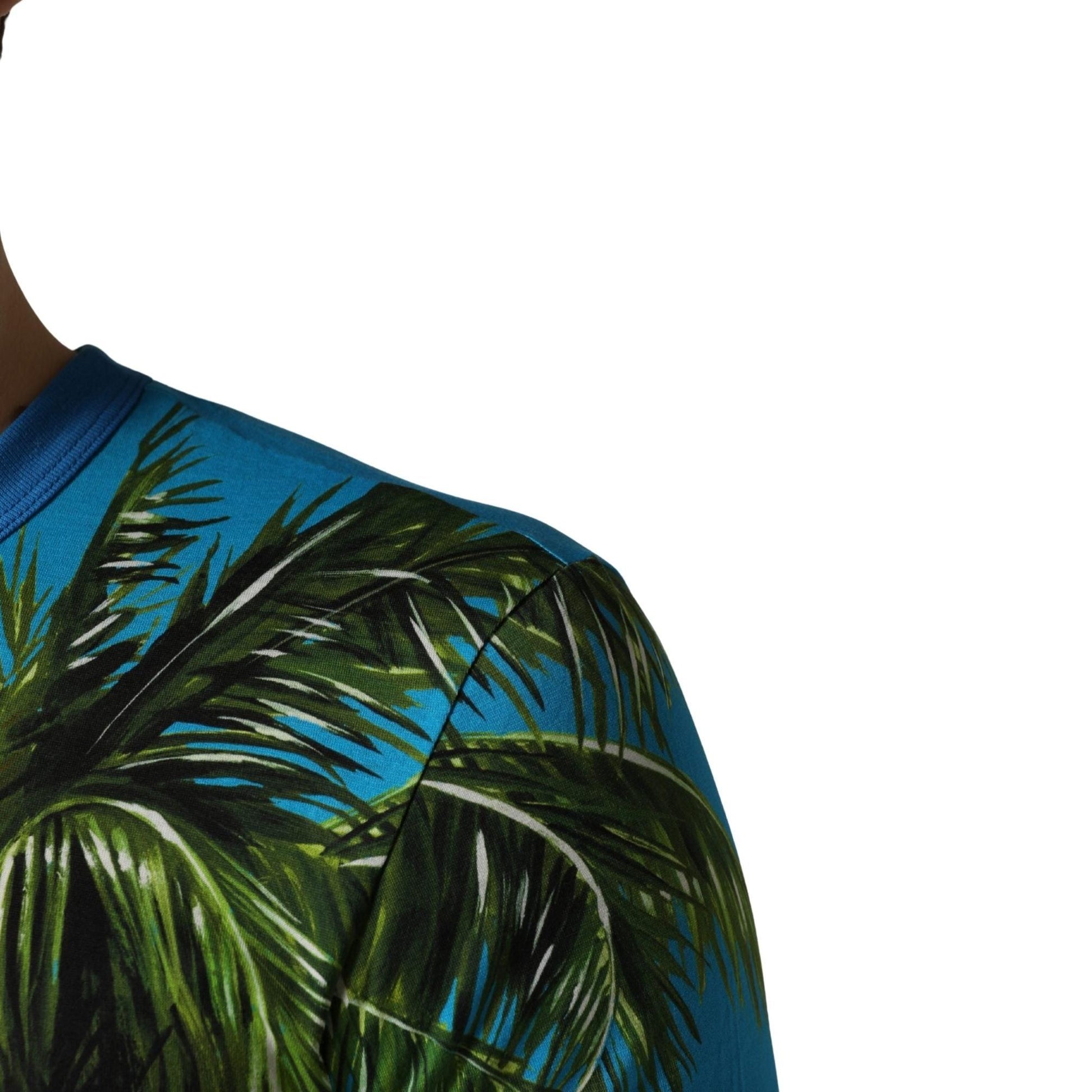 Dolce & Gabbana Blue Palm Tree Print Cotton CrewNeck T-shirt