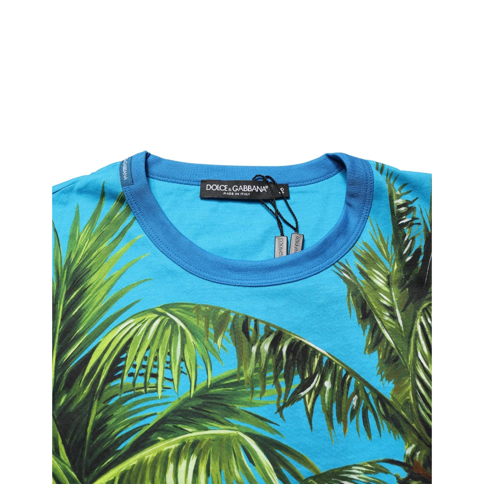 Dolce & Gabbana Blue Palm Tree Print Cotton CrewNeck T-shirt