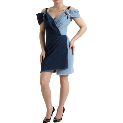 Dolce & Gabbana Blue Patchwork Two Tone Denim Mini Dress
