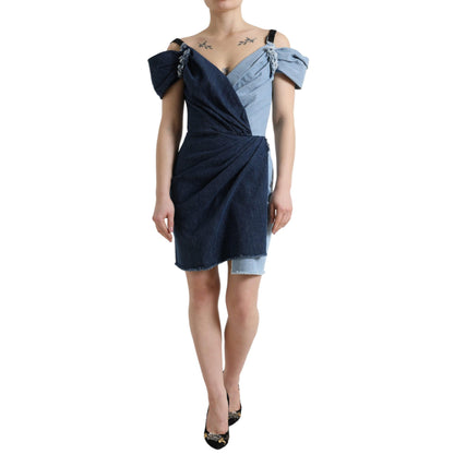 Dolce & Gabbana Blue Patchwork Two Tone Denim Mini Dress