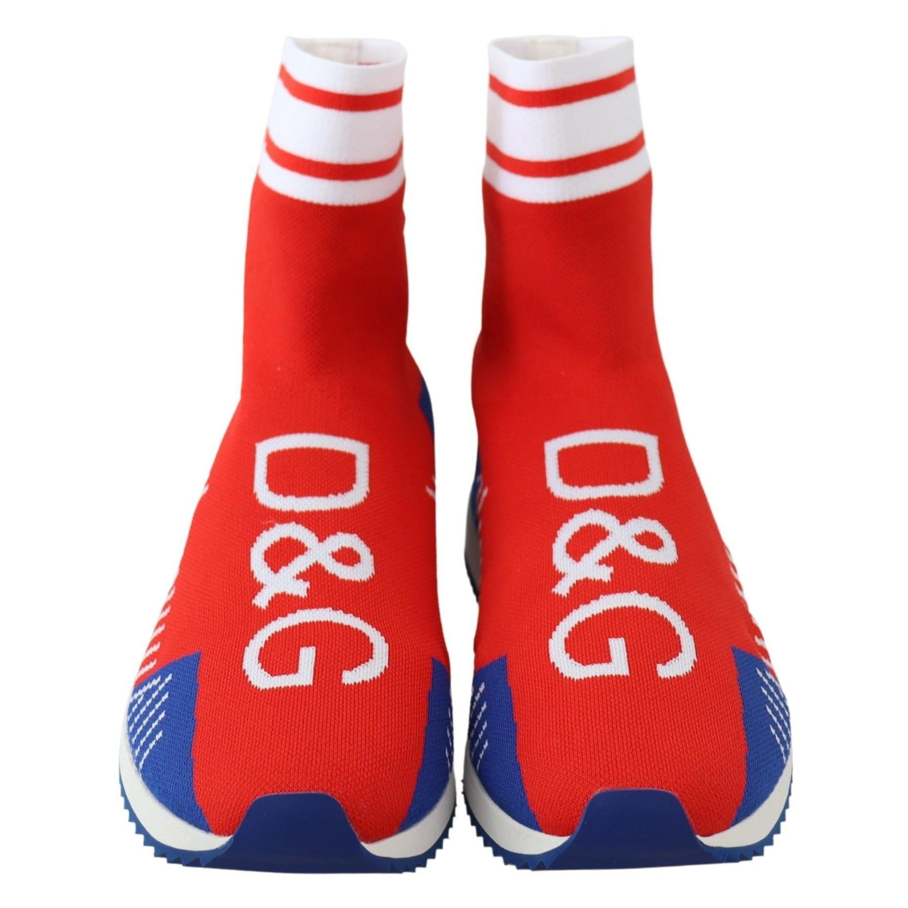 Dolce & Gabbana Blue Red Sorrento Logo Sneakers Socks Shoes