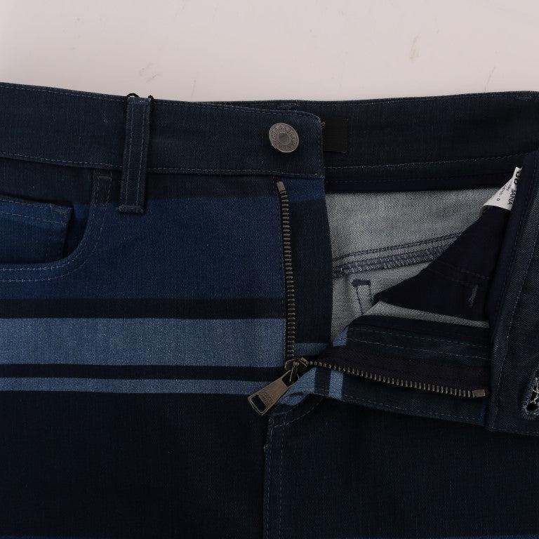 Dolce & Gabbana Blue Short striped Mini Denim Skirt