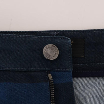 Dolce & Gabbana Blue Short striped Mini Denim Skirt