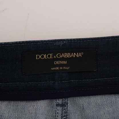 Dolce & Gabbana Blue Short striped Mini Denim Skirt