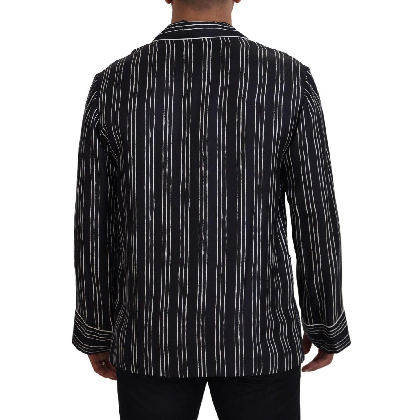 Dolce & Gabbana Blue Striped Silk Pajama Shirt Jacket