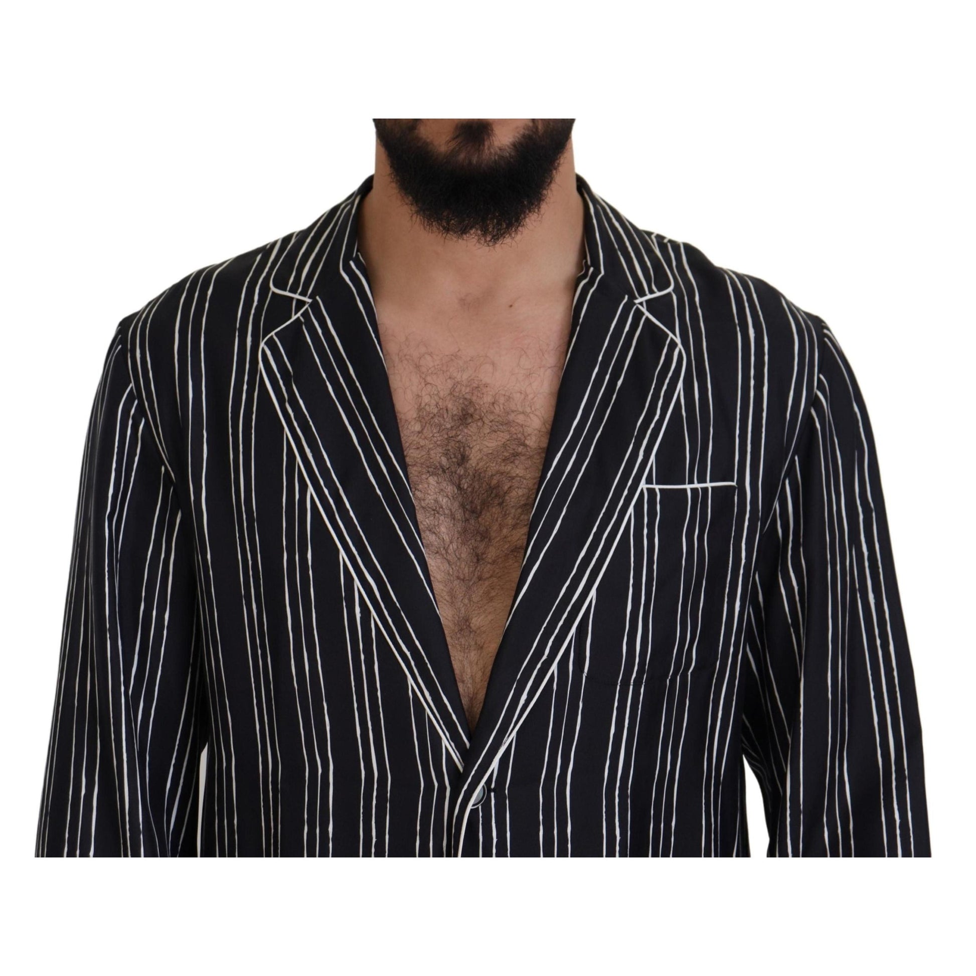 Dolce & Gabbana Blue Striped Silk Pajama Shirt Jacket