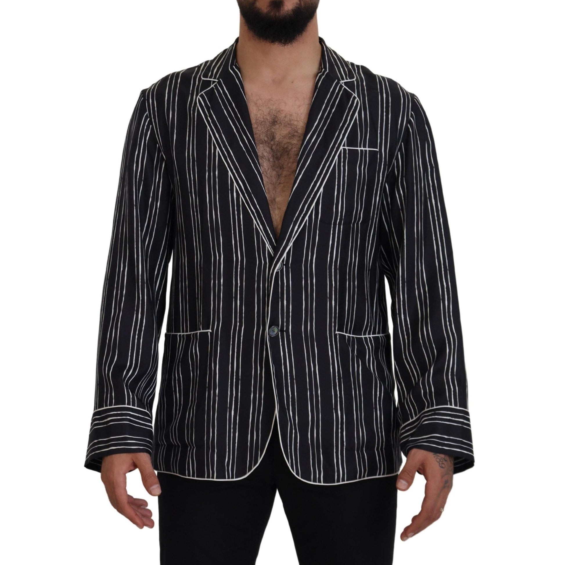 Dolce & Gabbana Blue Striped Silk Pajama Shirt Jacket