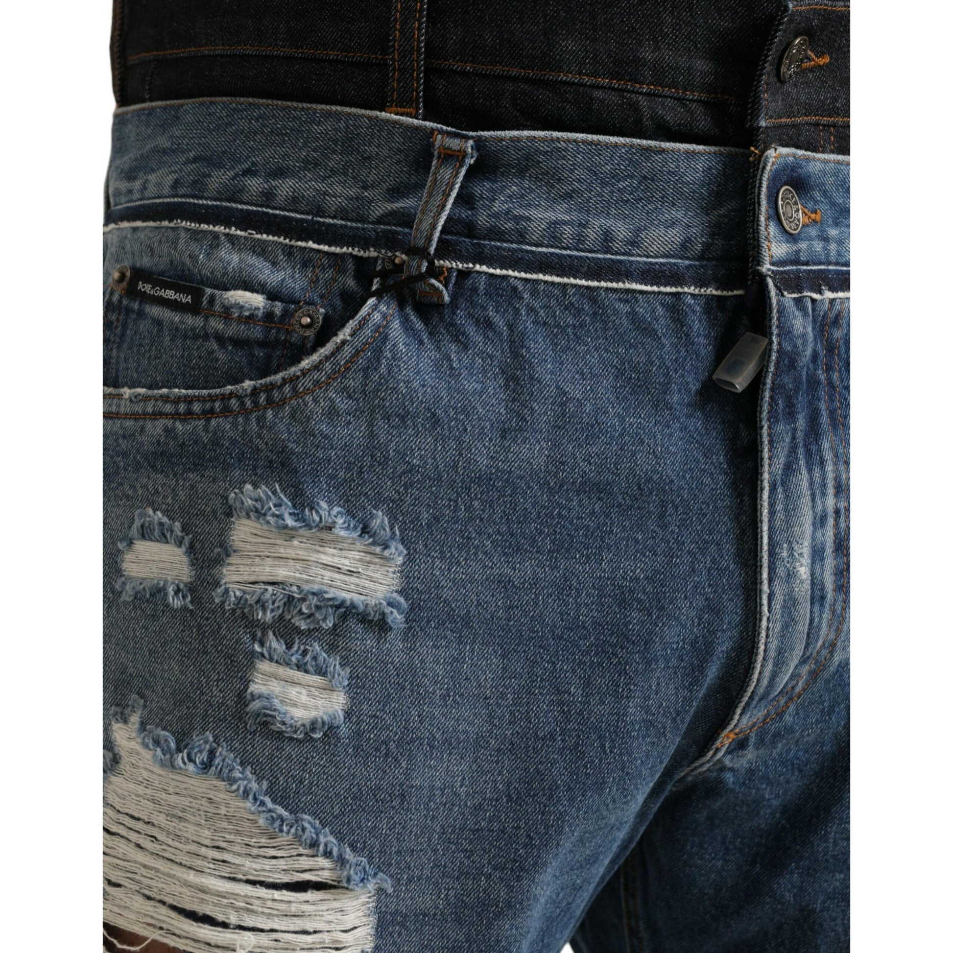 Dolce & Gabbana Blue Tattered Cotton Men Denim Jeans