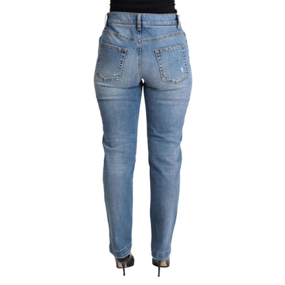 Dolce & Gabbana Blue Tattered Skinny Denim Cotton Blend Jeans