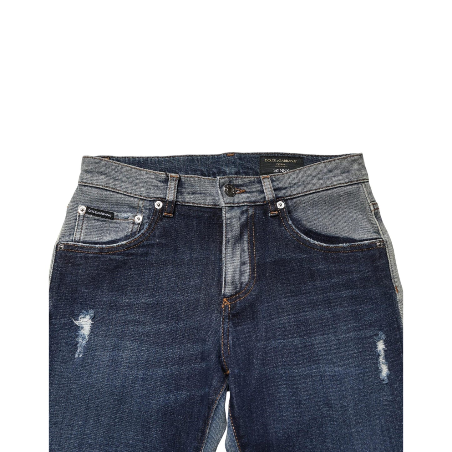 Dolce & Gabbana Blue Two Tone Cotton Men Skinny Denim Jeans