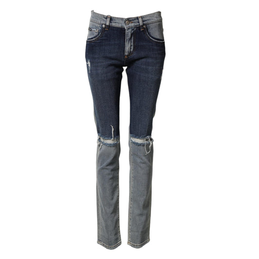 Dolce & Gabbana Blue Two Tone Cotton Men Skinny Denim Jeans