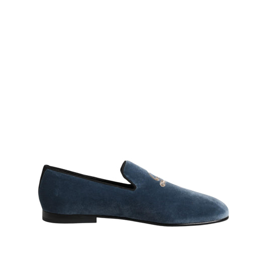 Dolce & Gabbana Blue Velvet DG Logo Loafers Formal Shoes
