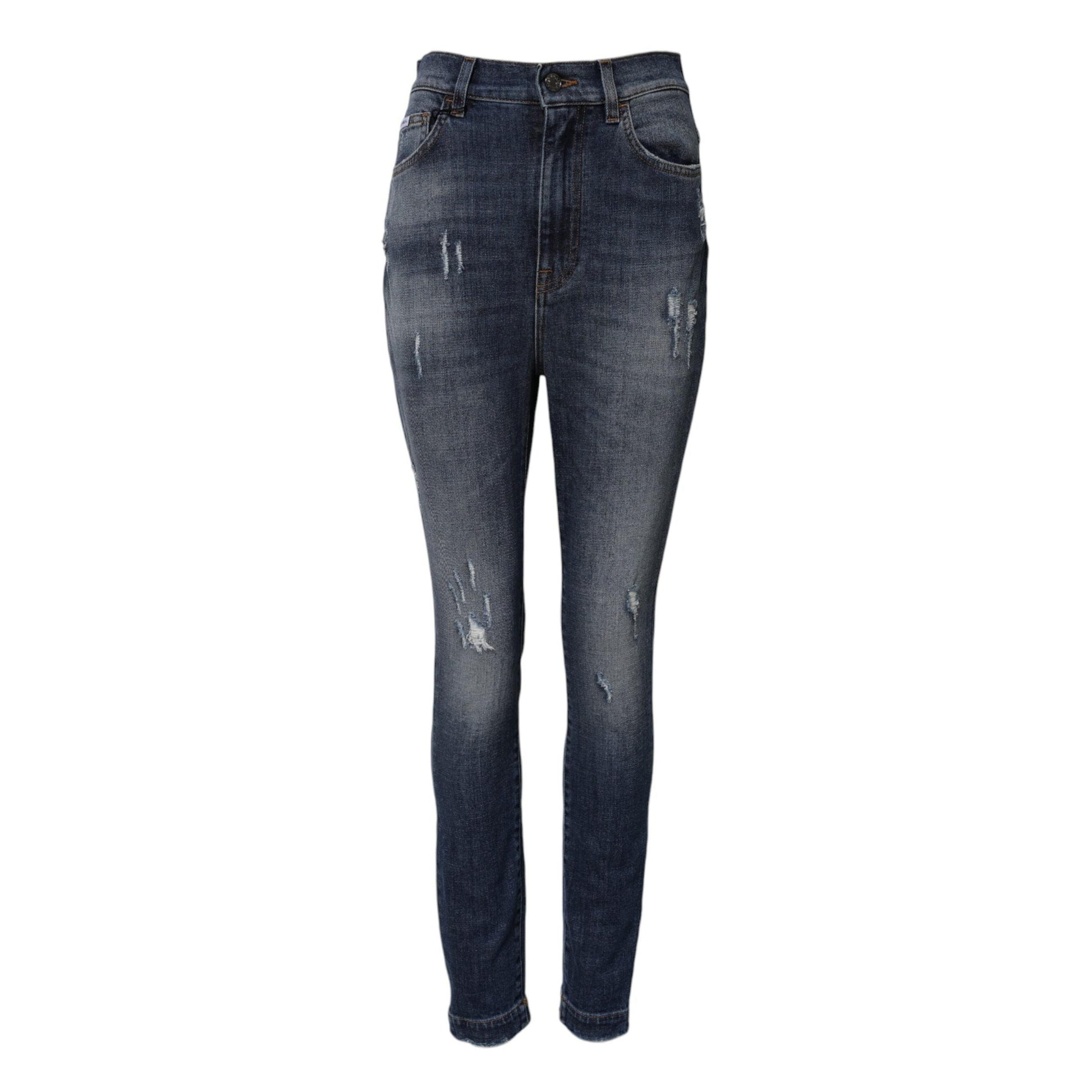 Dolce & Gabbana Blue Washed Cotton High Waisted Denim Jeans