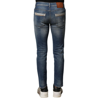 Dolce & Gabbana Blue Washed Cotton Slim Fit Men Denim Jeans