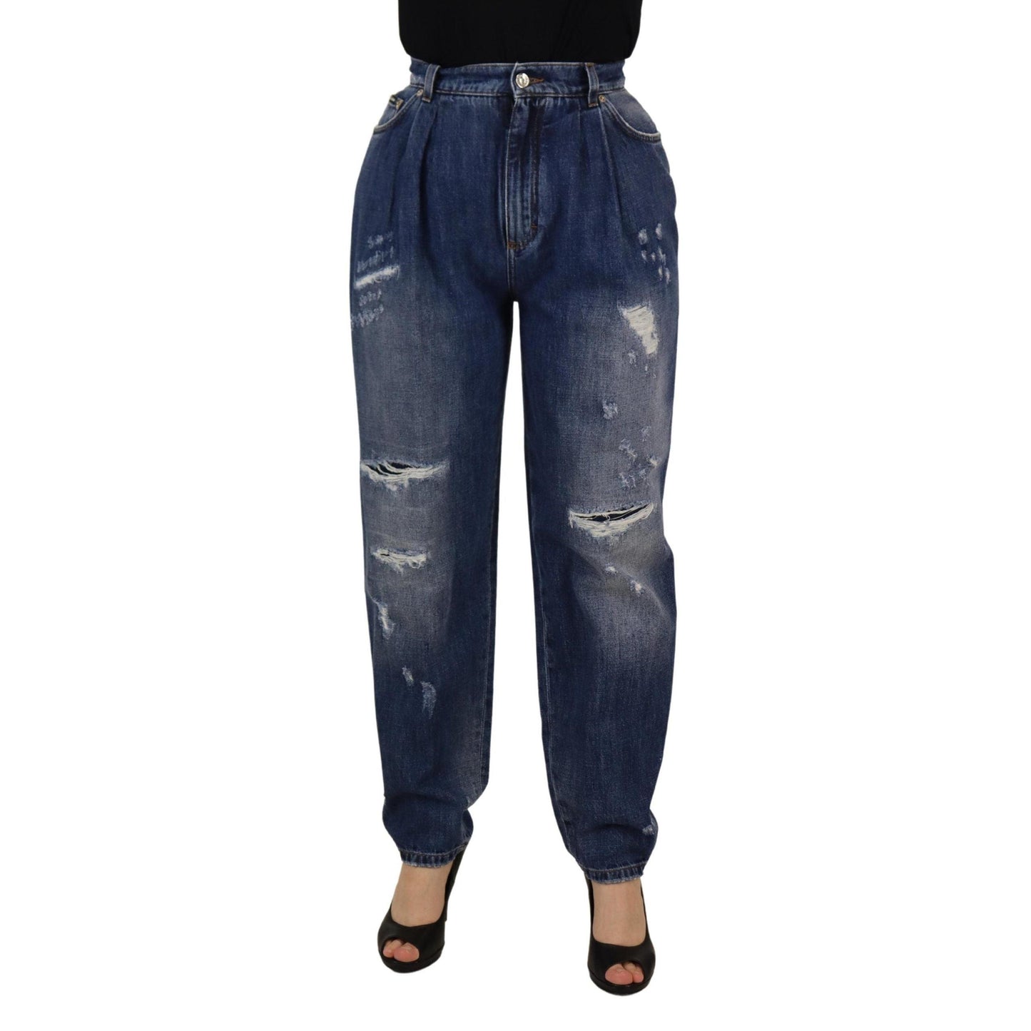 Dolce & Gabbana Blue Washed High Waist Loose Fit Pants