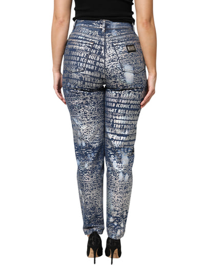 Dolce & Gabbana Blue Washed Print High Waist Denim Jeans