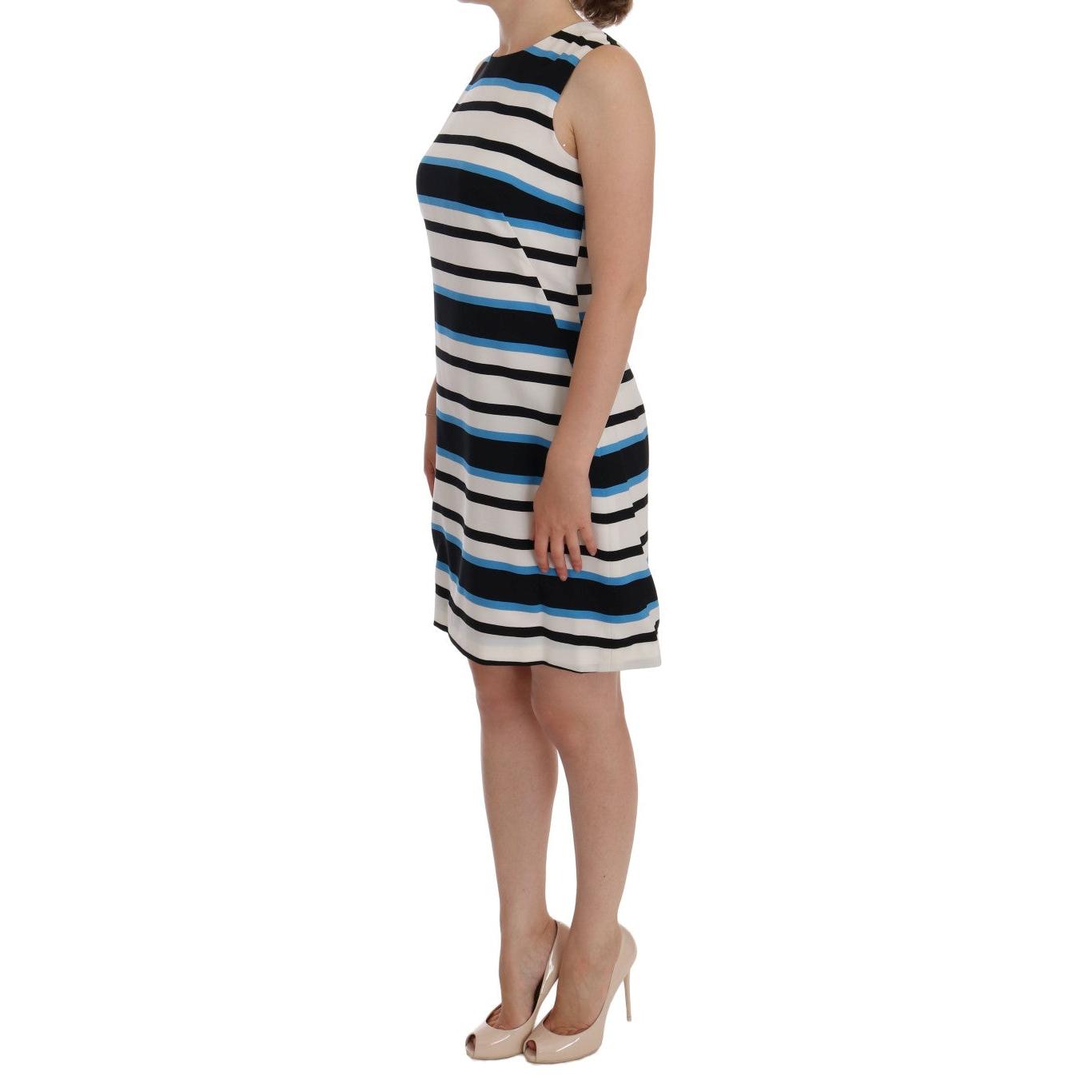 Dolce & Gabbana Blue White Striped Silk Stretch Shift Dress
