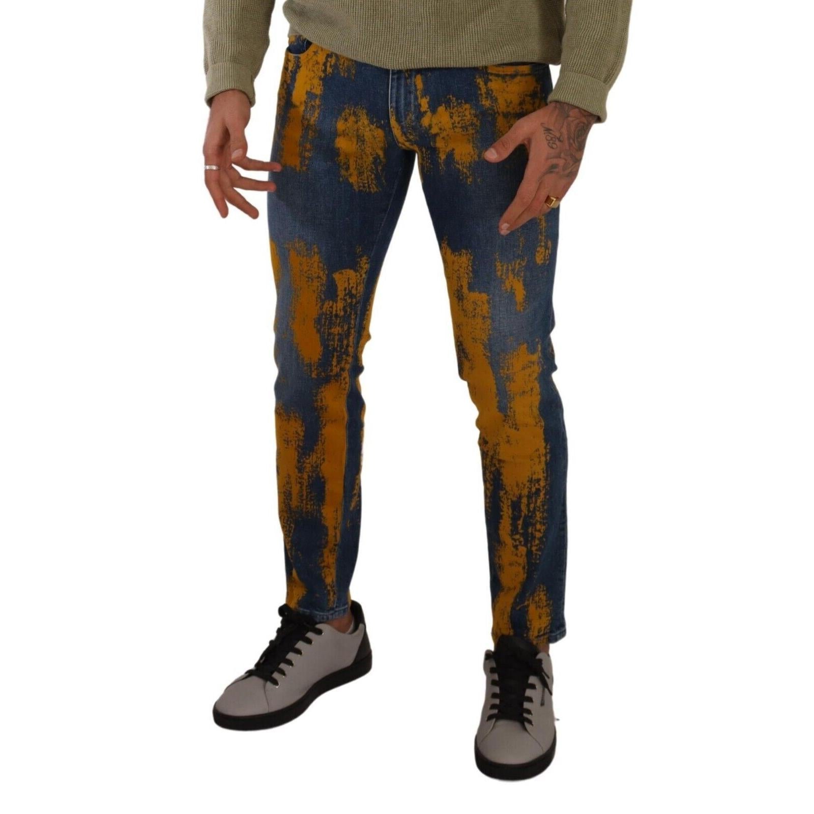 Dolce & Gabbana Blue Yellow Dye Cotton Skinny Men Denim Jeans