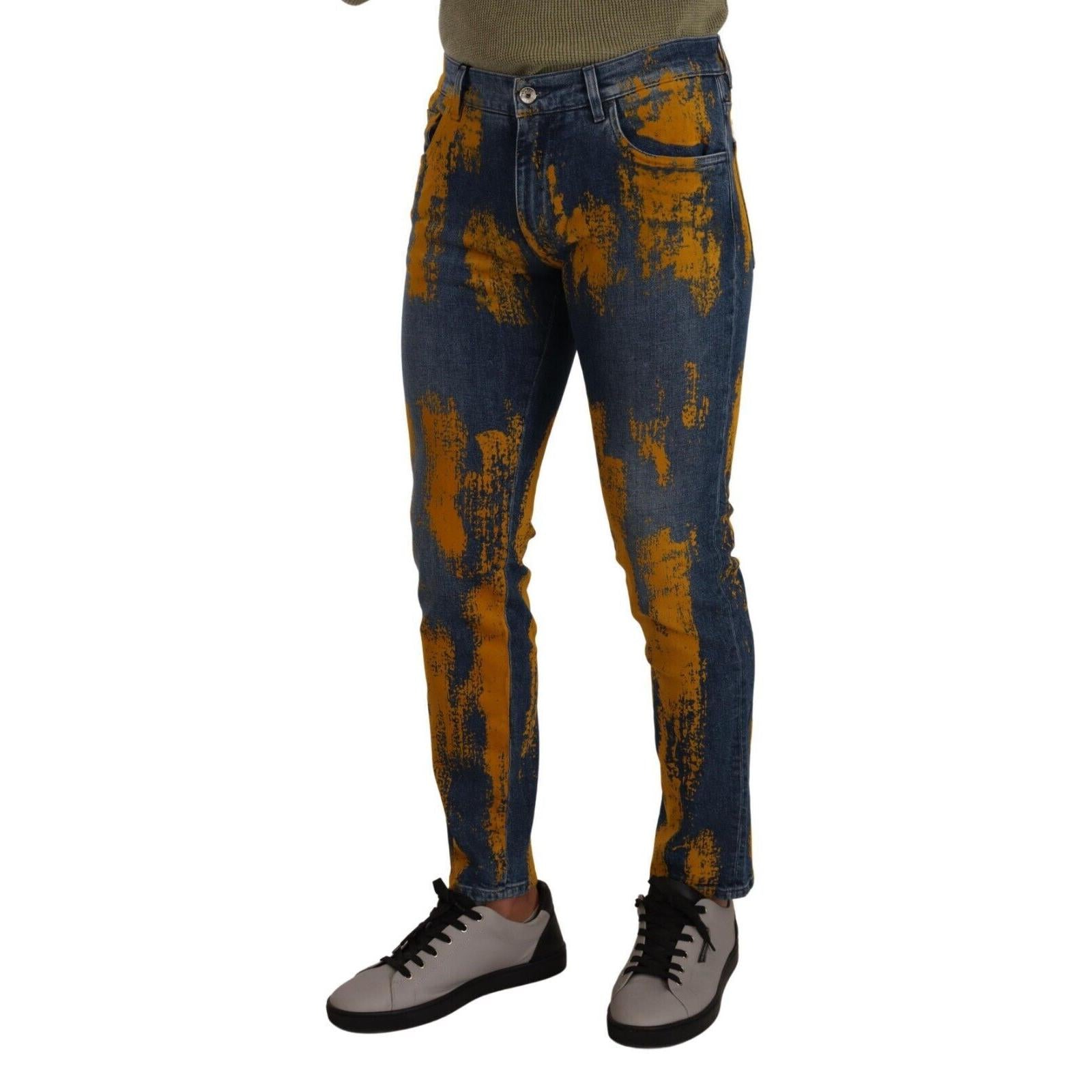 Dolce & Gabbana Blue Yellow Dye Cotton Skinny Men Denim Jeans