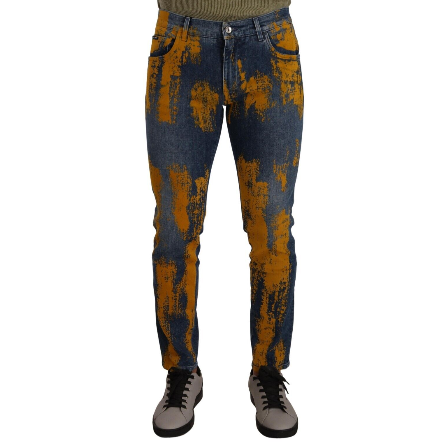 Dolce & Gabbana Blue Yellow Dye Cotton Skinny Men Denim Jeans